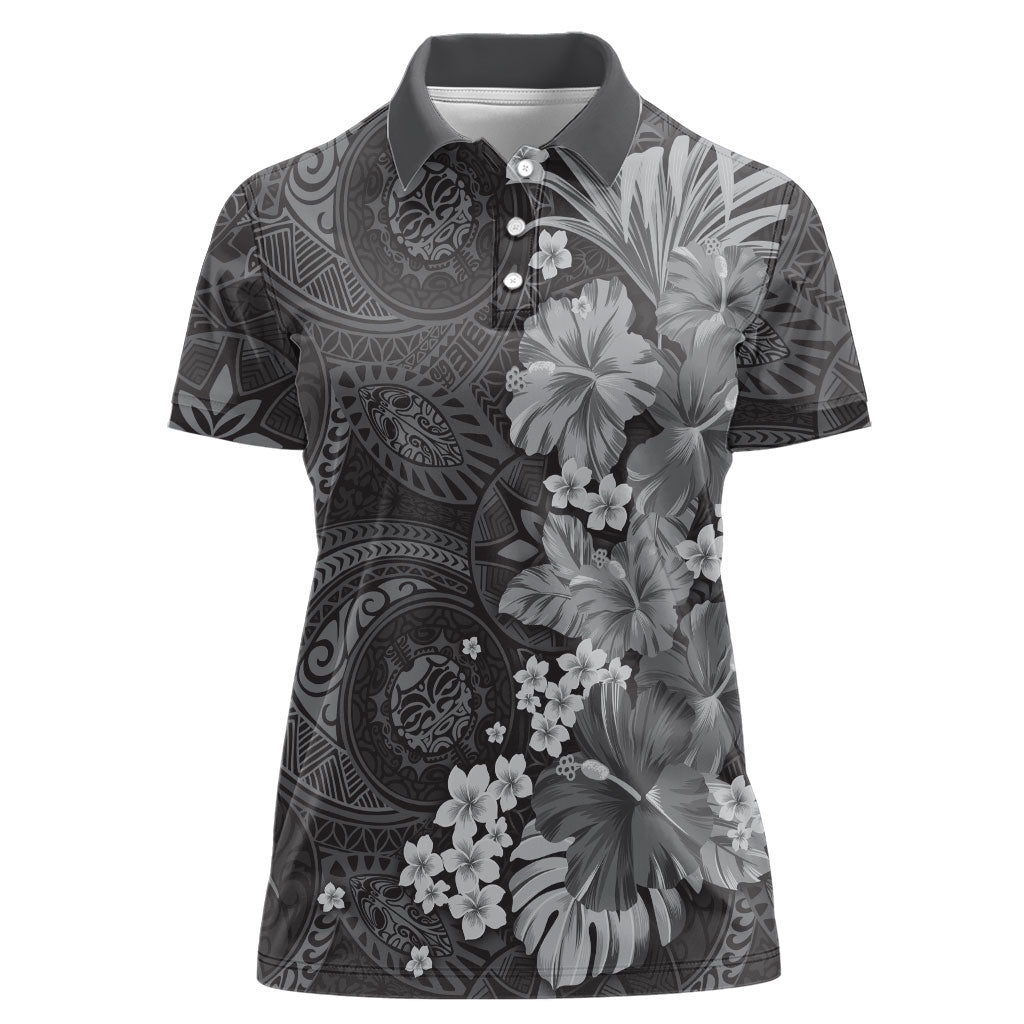Pauli Hawai'i Hibiscus Women Polo Shirt Polynesian Tribal Tattoo Pattern Floral Elements LT9 Female Soft Black - Polynesian Pride
