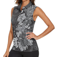 Pauli Hawai'i Hibiscus Women Sleeveless Polo Shirt Polynesian Tribal Tattoo Pattern Floral Elements LT9 - Polynesian Pride