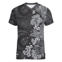 Pauli Hawai'i Hibiscus Women V-Neck T-Shirt Polynesian Tribal Tattoo Pattern Floral Elements