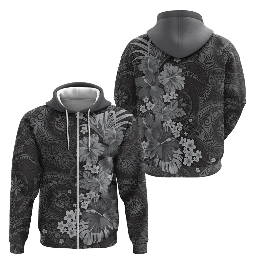 Pauli Hawai'i Hibiscus Zip Hoodie Polynesian Tribal Tattoo Pattern Floral Elements