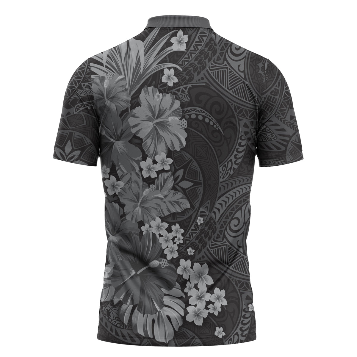 Pauli Hawai'i Hibiscus Zipper Polo Shirt Polynesian Tribal Tattoo Pattern Floral Elements