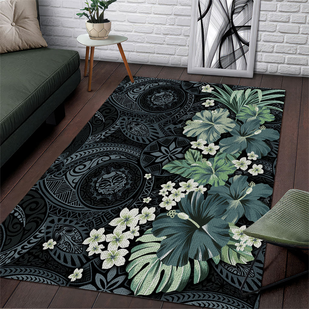 Pauliuli Hawai'i Hibiscus Area Rug Polynesian Tribal Tattoo Pattern Floral Elements