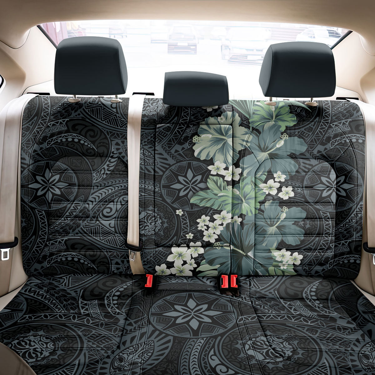 Pauliuli Hawai'i Hibiscus Back Car Seat Cover Polynesian Tribal Tattoo Pattern Floral Elements