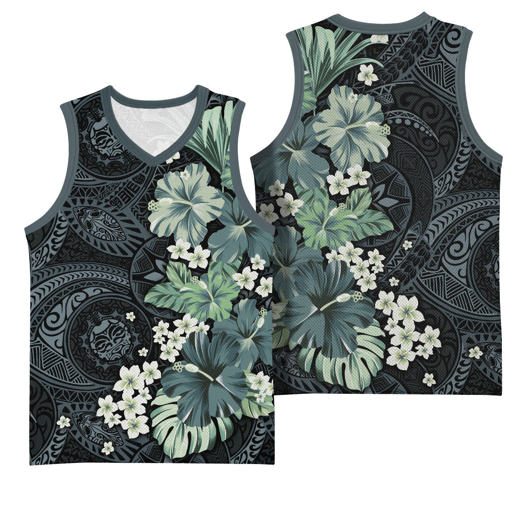 Pauliuli Hawai'i Hibiscus Basketball Jersey Polynesian Tribal Tattoo Pattern Floral Elements