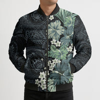 Pauliuli Hawai'i Hibiscus Bomber Puffer Jacket Polynesian Tribal Tattoo Pattern Floral Elements