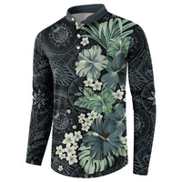 Pauliuli Hawai'i Hibiscus Button Sweatshirt Polynesian Tribal Tattoo Pattern Floral Elements
