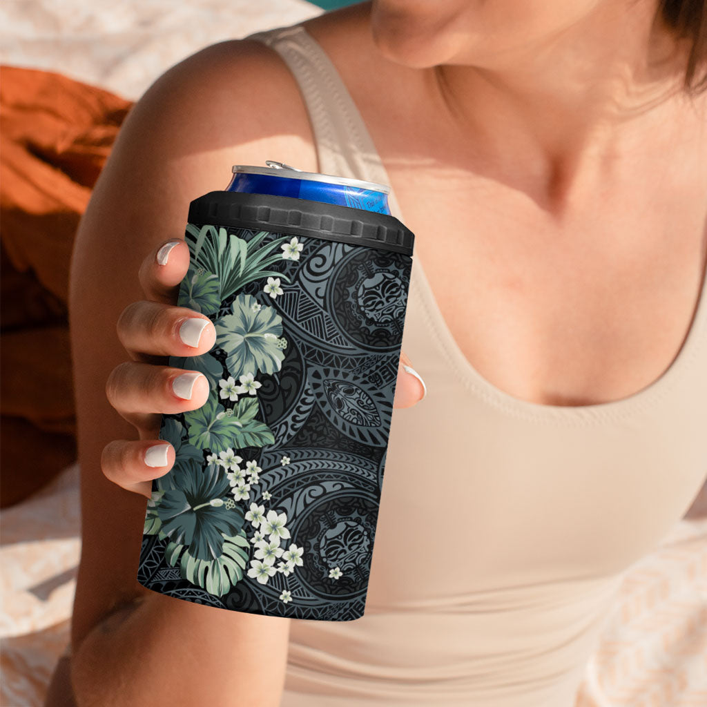 Pauliuli Hawai'i Hibiscus 4 in 1 Can Cooler Tumbler Polynesian Tribal Tattoo Pattern Floral Elements