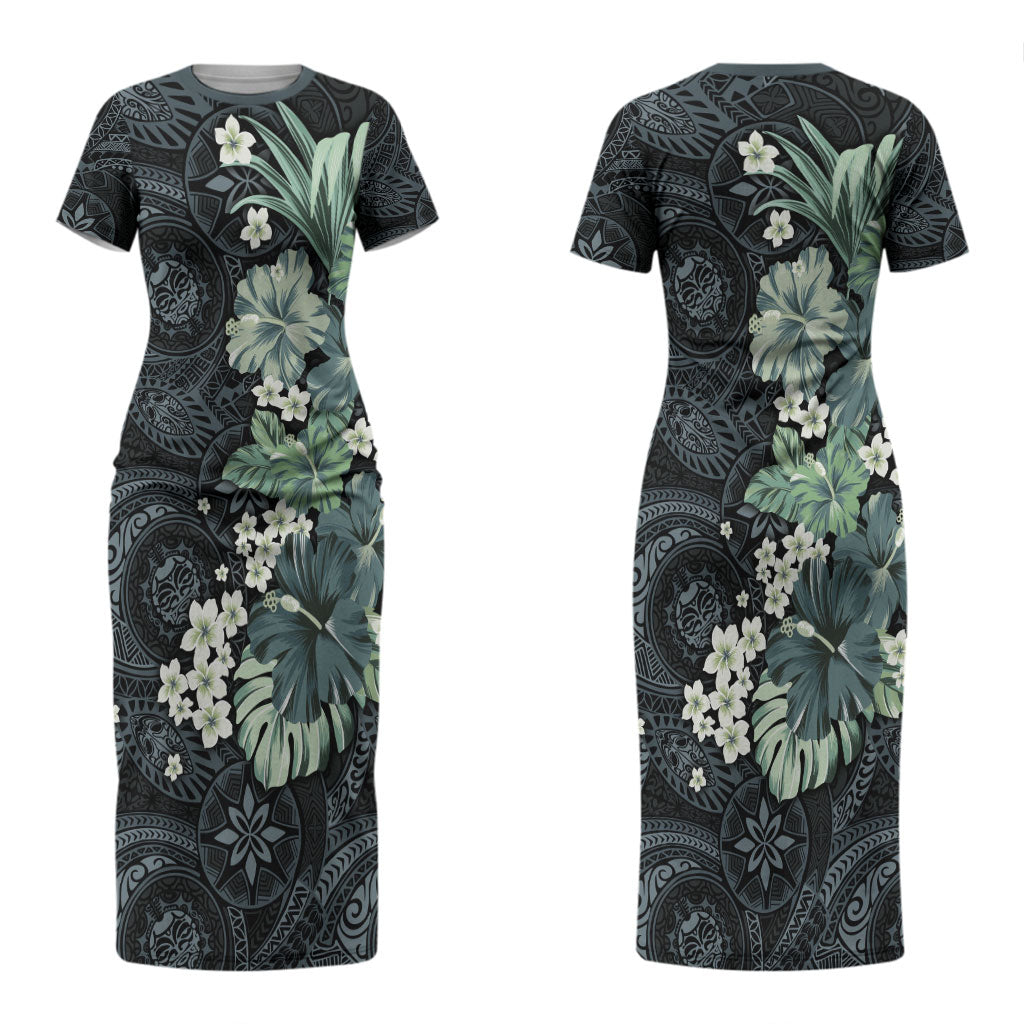 Pauliuli Hawai'i Hibiscus Couples Matching Short Sleeve Bodycon Dress and Hawaiian Shirt Polynesian Tribal Tattoo Pattern Floral Elements LT9 - Polynesian Pride