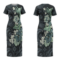 Pauliuli Hawai'i Hibiscus Couples Matching Short Sleeve Bodycon Dress and Hawaiian Shirt Polynesian Tribal Tattoo Pattern Floral Elements LT9 - Polynesian Pride