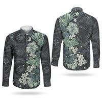 Pauliuli Hawai'i Hibiscus Couples Matching Tank Maxi Dress and Long Sleeve Button Shirt Polynesian Tribal Tattoo Pattern Floral Elements