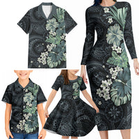 Pauliuli Hawai'i Hibiscus Family Matching Long Sleeve Bodycon Dress and Hawaiian Shirt Polynesian Tribal Tattoo Pattern Floral Elements LT9 - Polynesian Pride