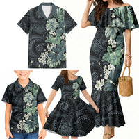 Pauliuli Hawai'i Hibiscus Family Matching Mermaid Dress and Hawaiian Shirt Polynesian Tribal Tattoo Pattern Floral Elements