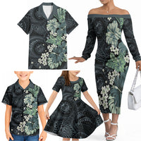 Pauliuli Hawai'i Hibiscus Family Matching Off The Shoulder Long Sleeve Dress and Hawaiian Shirt Polynesian Tribal Tattoo Pattern Floral Elements LT9 - Polynesian Pride