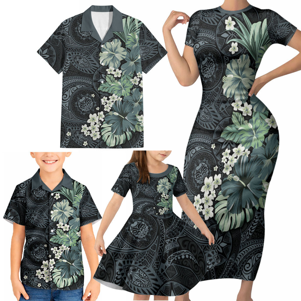 Pauliuli Hawai'i Hibiscus Family Matching Short Sleeve Bodycon Dress and Hawaiian Shirt Polynesian Tribal Tattoo Pattern Floral Elements LT9 - Polynesian Pride