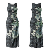Pauliuli Hawai'i Hibiscus Family Matching Tank Maxi Dress and Hawaiian Shirt Polynesian Tribal Tattoo Pattern Floral Elements LT9 Mom's Dress Charcoal Blue - Polynesian Pride