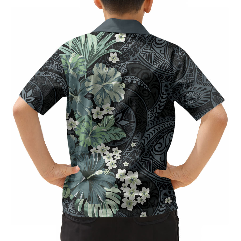 Pauliuli Hawai'i Hibiscus Kid Hawaiian Shirt Polynesian Tribal Tattoo Pattern Floral Elements