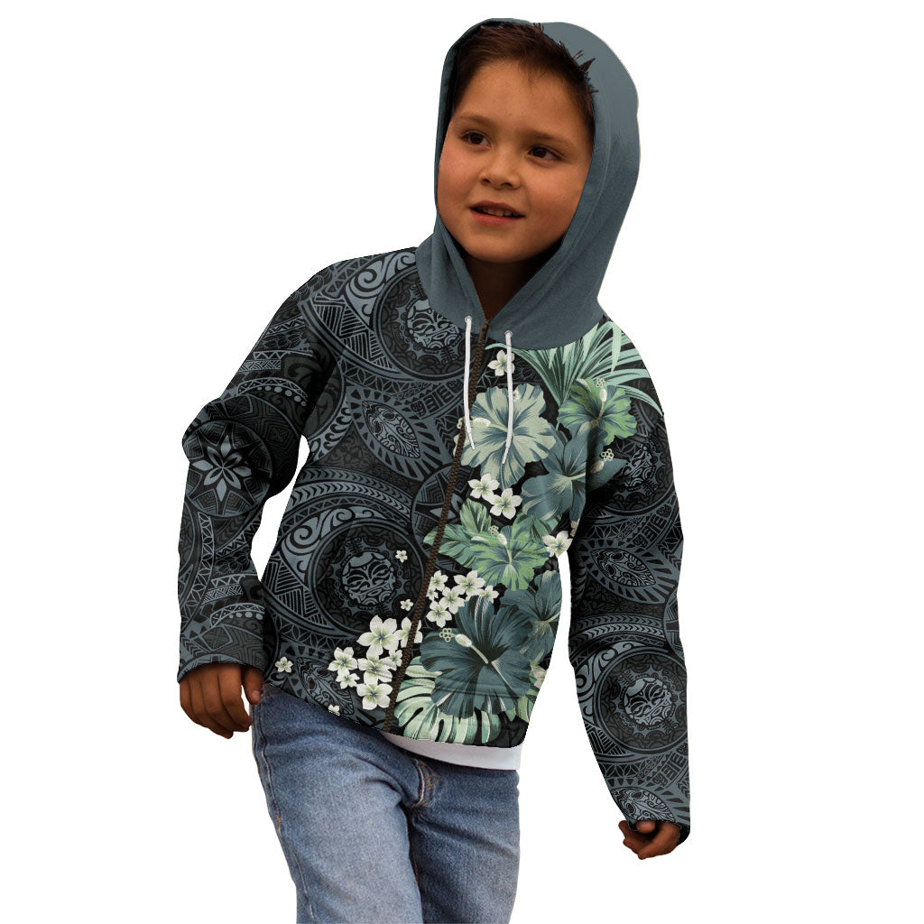 Pauliuli Hawai'i Hibiscus Kid Hoodie Polynesian Tribal Tattoo Pattern Floral Elements