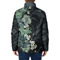 Pauliuli Hawai'i Hibiscus Padded Jacket Polynesian Tribal Tattoo Pattern Floral Elements