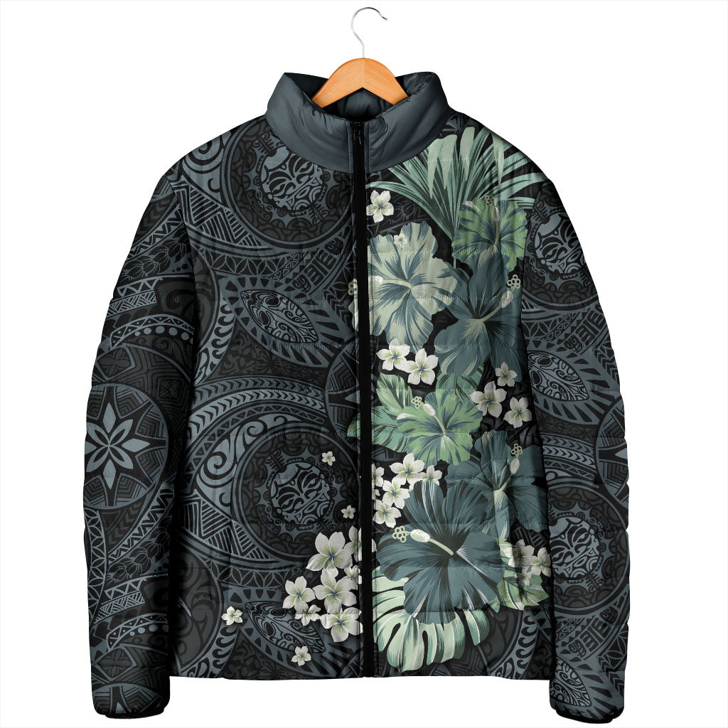 Pauliuli Hawai'i Hibiscus Padded Jacket Polynesian Tribal Tattoo Pattern Floral Elements