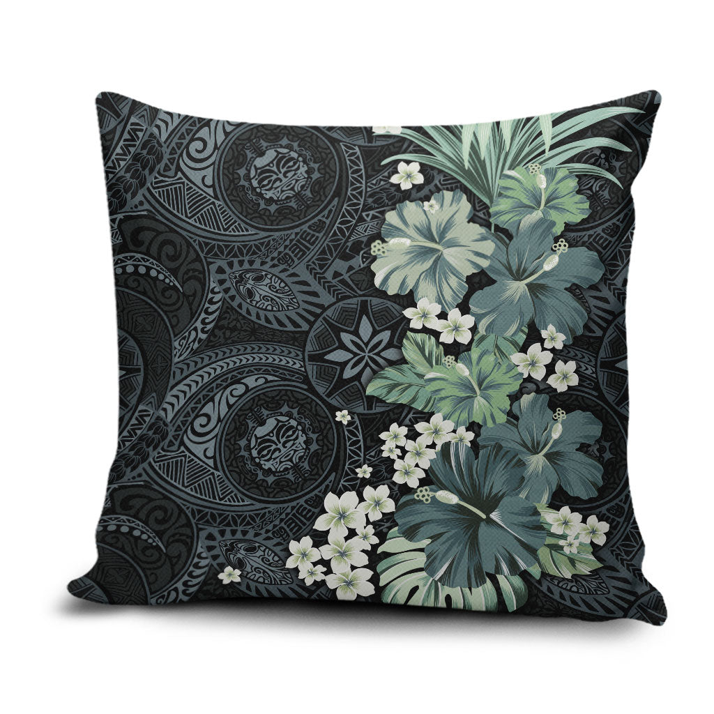 Pauliuli Hawai'i Hibiscus Pillow Cover Polynesian Tribal Tattoo Pattern Floral Elements