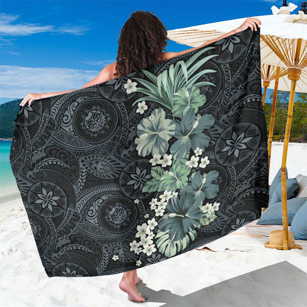 Pauliuli Hawai'i Hibiscus Sarong Polynesian Tribal Tattoo Pattern Floral Elements LT9 One Size 44 x 66 inches Charcoal Blue - Polynesian Pride