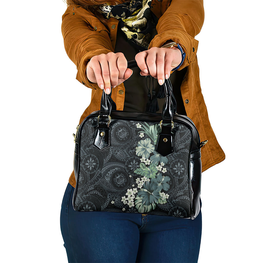 Pauliuli Hawai'i Hibiscus Shoulder Handbag Polynesian Tribal Tattoo Pattern Floral Elements
