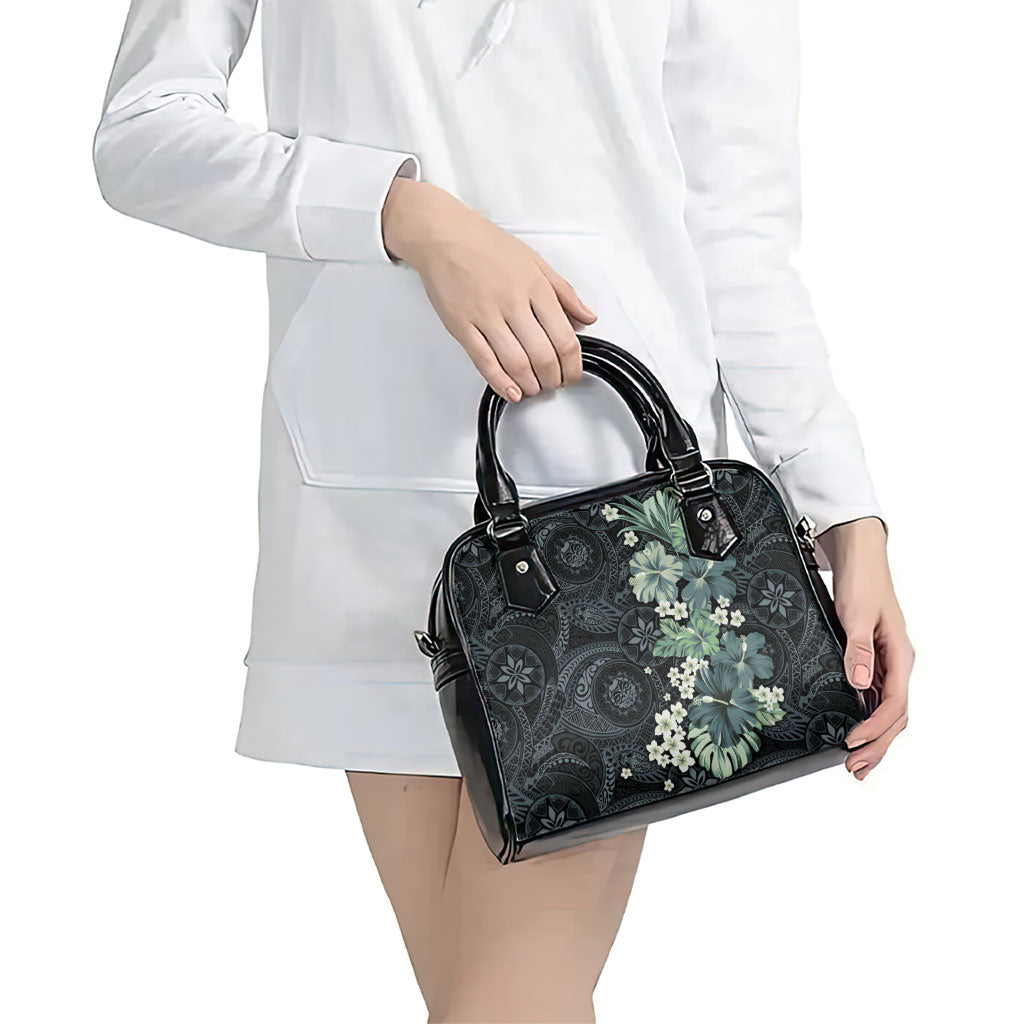 Pauliuli Hawai'i Hibiscus Shoulder Handbag Polynesian Tribal Tattoo Pattern Floral Elements