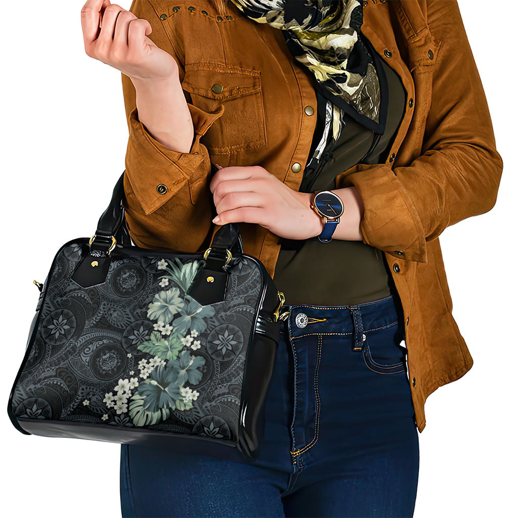 Pauliuli Hawai'i Hibiscus Shoulder Handbag Polynesian Tribal Tattoo Pattern Floral Elements