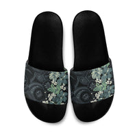 Pauliuli Hawai'i Hibiscus Slide Sandals Polynesian Tribal Tattoo Pattern Floral Elements