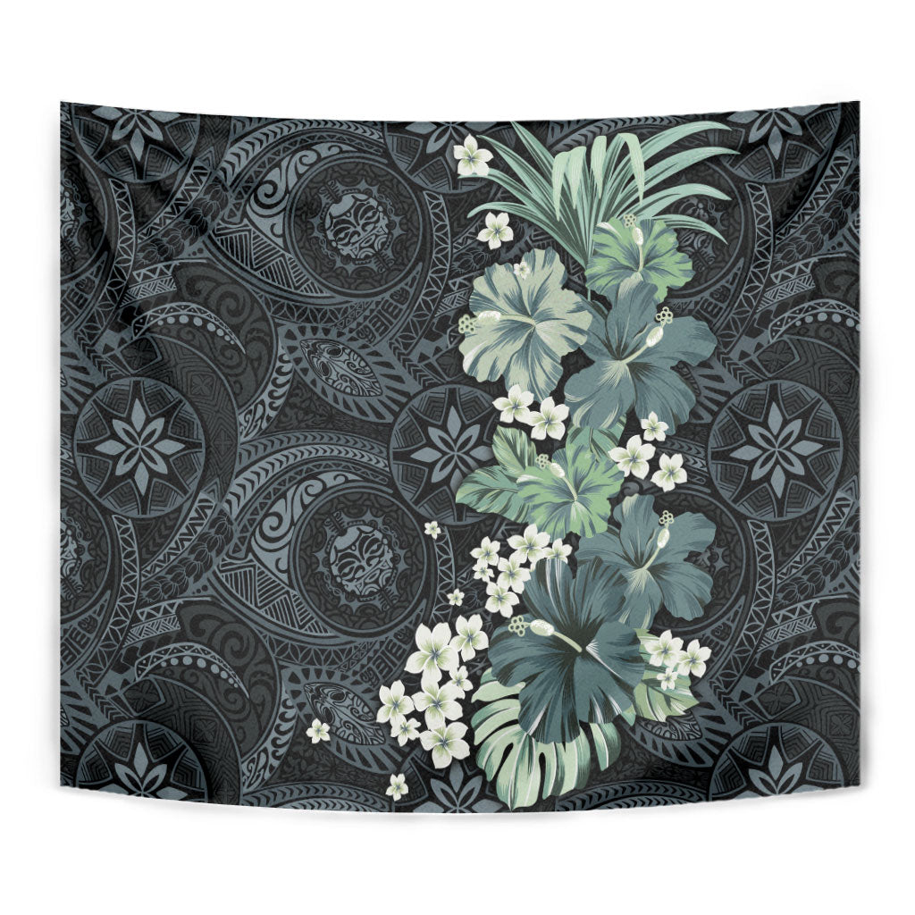 Pauliuli Hawai'i Hibiscus Tapestry Polynesian Tribal Tattoo Pattern Floral Elements