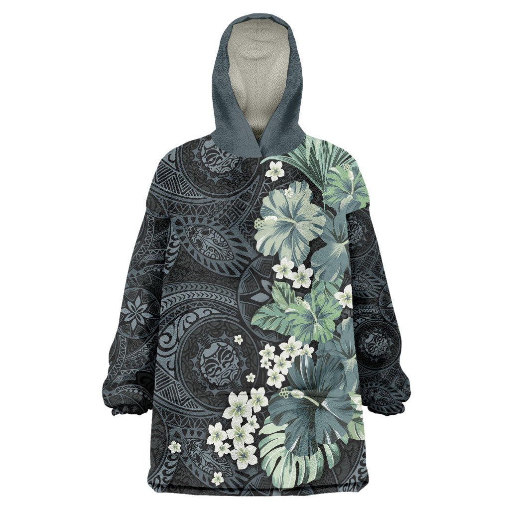Pauliuli Hawai'i Hibiscus Wearable Blanket Hoodie Polynesian Tribal Tattoo Pattern Floral Elements