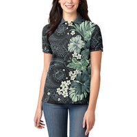 Pauliuli Hawai'i Hibiscus Women Polo Shirt Polynesian Tribal Tattoo Pattern Floral Elements