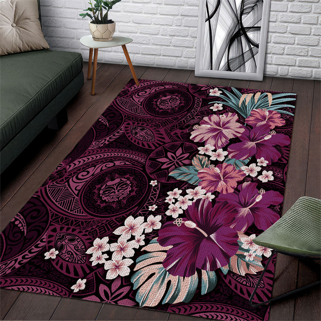 Poni Mama Hawai'i Hibiscus Area Rug Polynesian Tribal Tattoo Pattern Floral Elements
