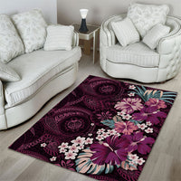 Poni Mama Hawai'i Hibiscus Area Rug Polynesian Tribal Tattoo Pattern Floral Elements