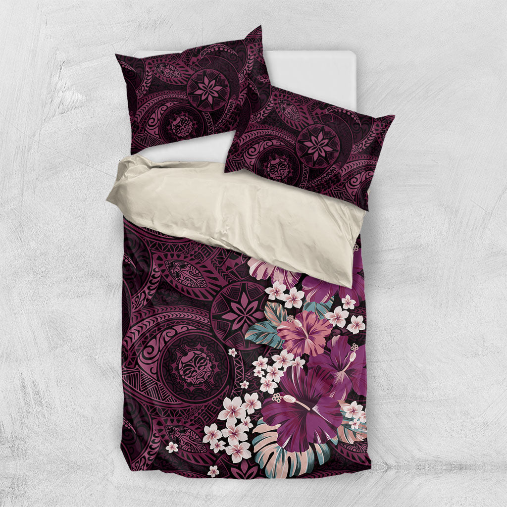 Poni Mama Hawai'i Hibiscus Bedding Set Polynesian Tribal Tattoo Pattern Floral Elements