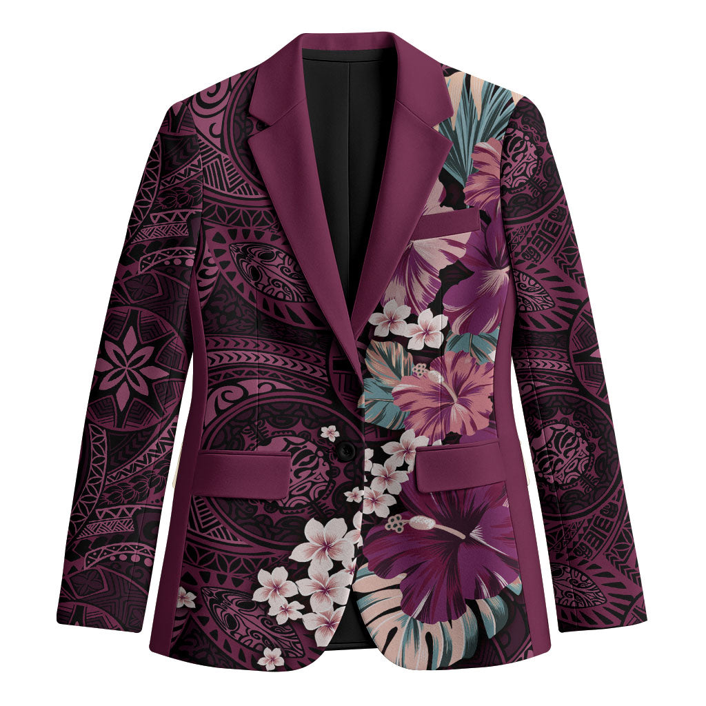 Poni Mama Hawai'i Hibiscus Blazer Polynesian Tribal Tattoo Pattern Floral Elements LT9 Unisex Pink - Polynesian Pride