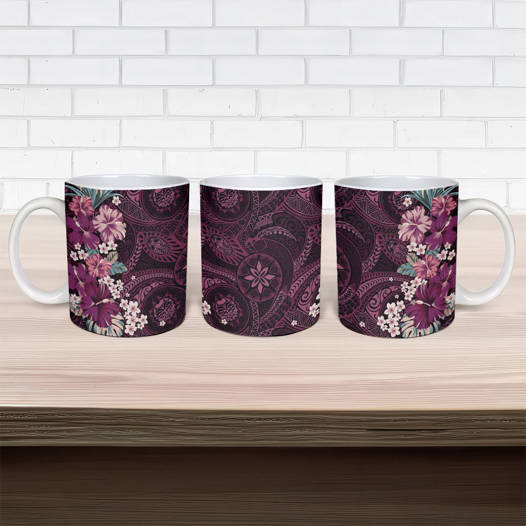Poni Mama Hawai'i Hibiscus Ceramic Mug Polynesian Tribal Tattoo Pattern Floral Elements