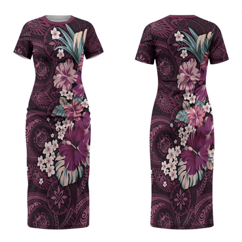 Poni Mama Hawai'i Hibiscus Couples Matching Short Sleeve Bodycon Dress and Hawaiian Shirt Polynesian Tribal Tattoo Pattern Floral Elements LT9 - Polynesian Pride
