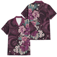 Poni Mama Hawai'i Hibiscus Family Matching Off The Shoulder Long Sleeve Dress and Hawaiian Shirt Polynesian Tribal Tattoo Pattern Floral Elements LT9 Dad's Shirt - Short Sleeve Pink - Polynesian Pride