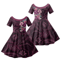 Poni Mama Hawai'i Hibiscus Family Matching Off The Shoulder Long Sleeve Dress and Hawaiian Shirt Polynesian Tribal Tattoo Pattern Floral Elements LT9 Daughter's Dress Pink - Polynesian Pride