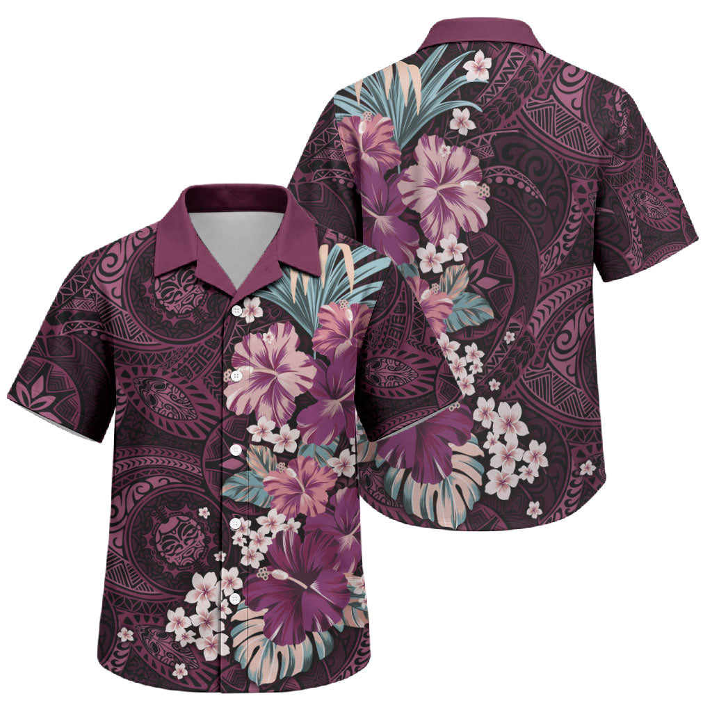 Poni Mama Hawai'i Hibiscus Family Matching Summer Maxi Dress and Hawaiian Shirt Polynesian Tribal Tattoo Pattern Floral Elements LT9 Son's Shirt Pink - Polynesian Pride