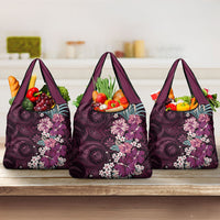 Poni Mama Hawai'i Hibiscus Grocery Bag Polynesian Tribal Tattoo Pattern Floral Elements LT9 3-pack One Size Pink - Polynesian Pride