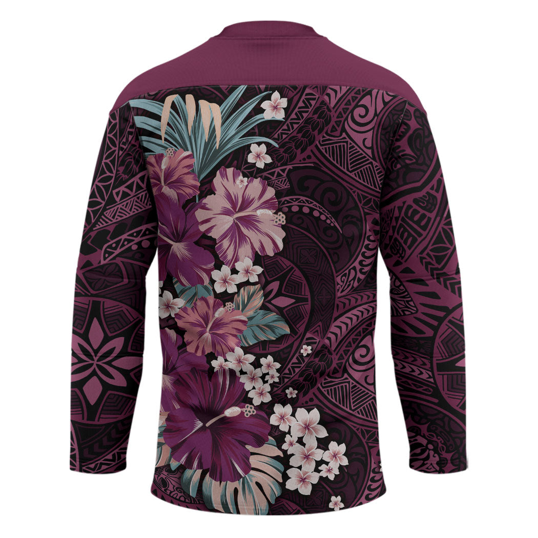 Poni Mama Hawai'i Hibiscus Hockey Jersey Polynesian Tribal Tattoo Pattern Floral Elements