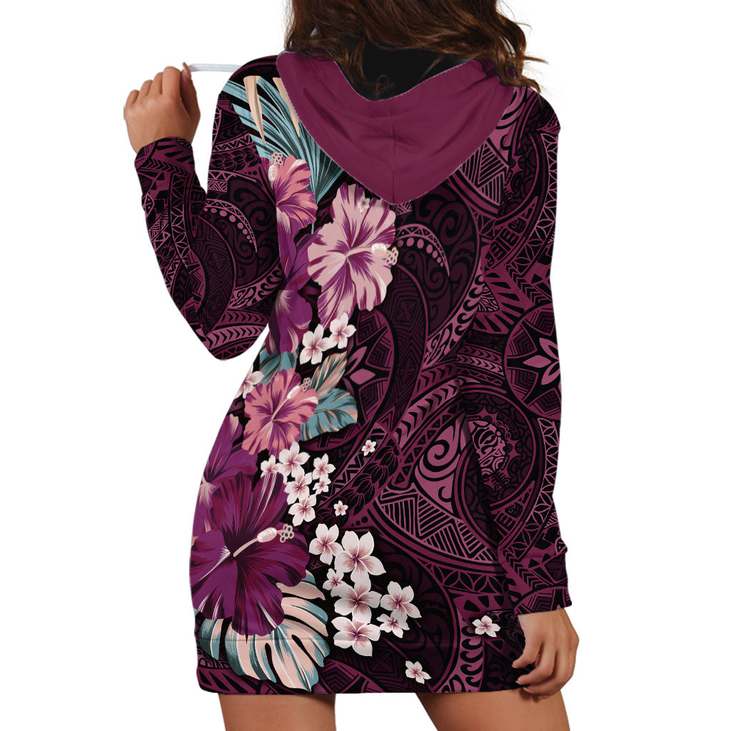 Poni Mama Hawai'i Hibiscus Hoodie Dress Polynesian Tribal Tattoo Pattern Floral Elements