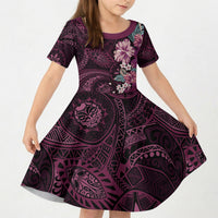 Poni Mama Hawai'i Hibiscus Kid Short Sleeve Dress Polynesian Tribal Tattoo Pattern Floral Elements