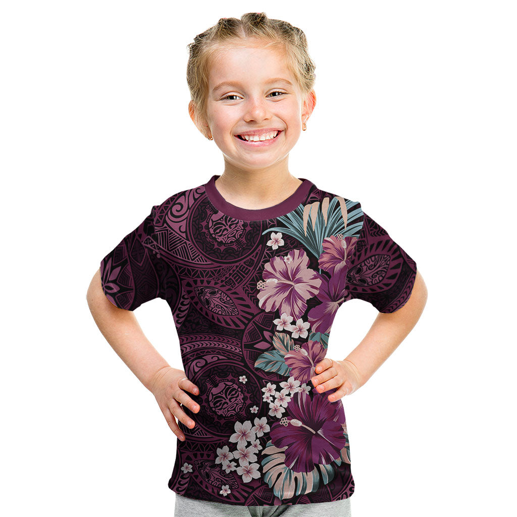 Poni Mama Hawai'i Hibiscus Kid T Shirt Polynesian Tribal Tattoo Pattern Floral Elements LT9 Pink - Polynesian Pride