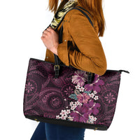 Poni Mama Hawai'i Hibiscus Leather Tote Bag Polynesian Tribal Tattoo Pattern Floral Elements