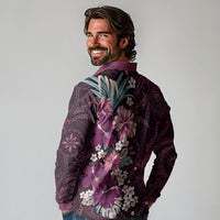 Poni Mama Hawai'i Hibiscus Long Sleeve Polo Shirt Polynesian Tribal Tattoo Pattern Floral Elements