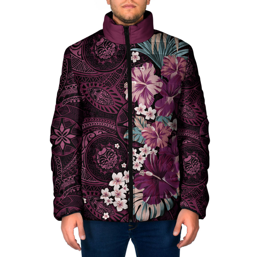 Poni Mama Hawai'i Hibiscus Padded Jacket Polynesian Tribal Tattoo Pattern Floral Elements LT9 Men Pink - Polynesian Pride