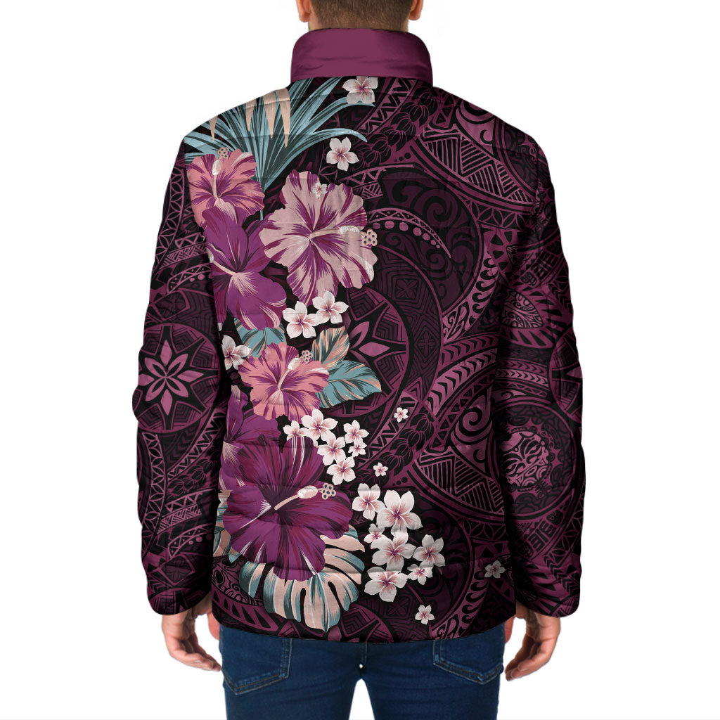 Poni Mama Hawai'i Hibiscus Padded Jacket Polynesian Tribal Tattoo Pattern Floral Elements